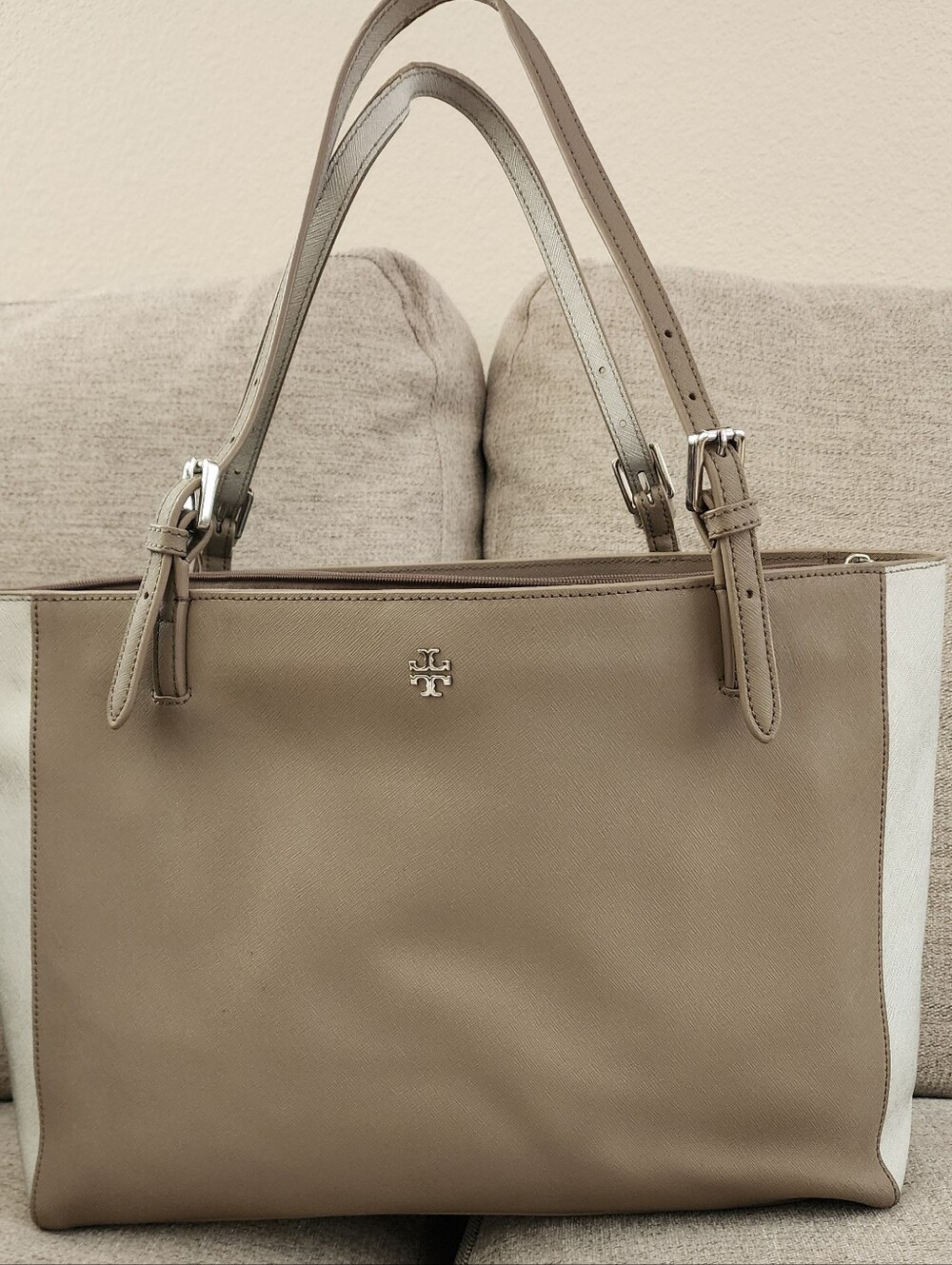 Tory Burch Taupe Leather Tote Bag